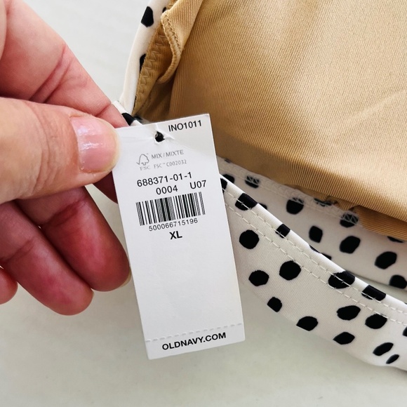 Old Navy Sz XL White Tie Strap Bikini Swim Top Bra Polka Dots V Neck UPF Protec. - Picture 4 of 5